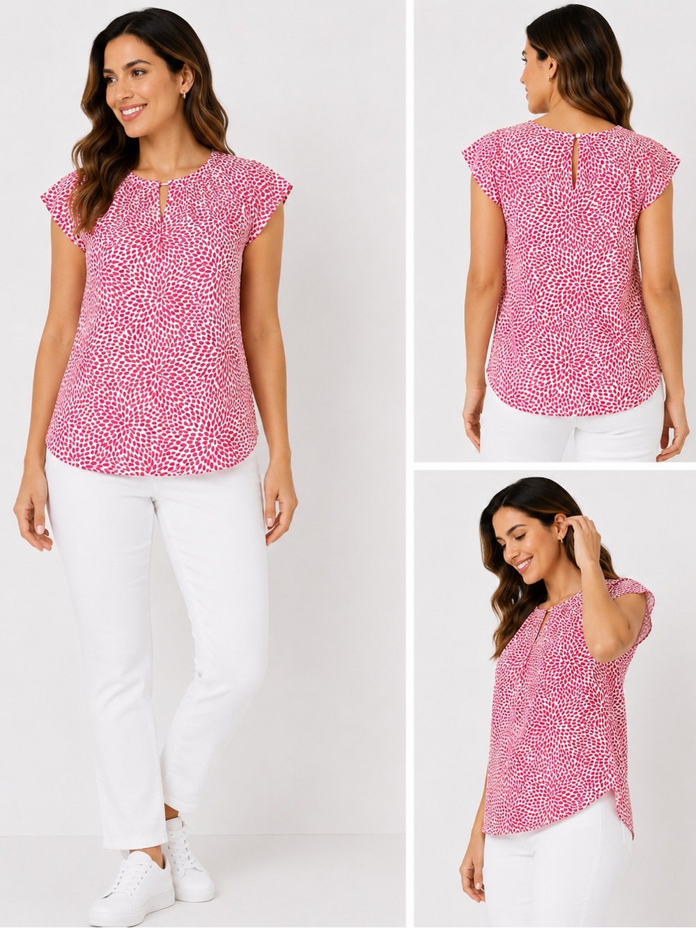 Liz Claiborne Pink and White Cap Sleeved Blouse Size Small